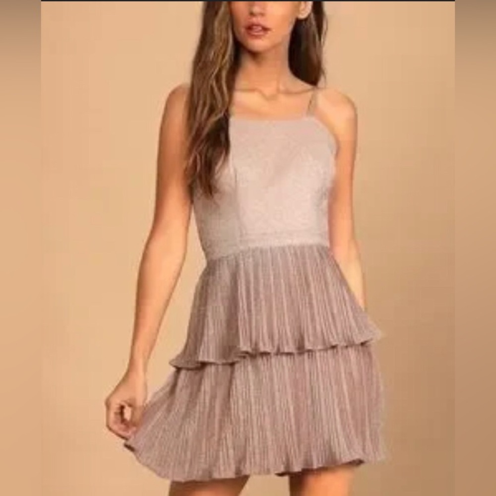 Lulu's Dusty Rose Shimmer Tiered Mini Dress